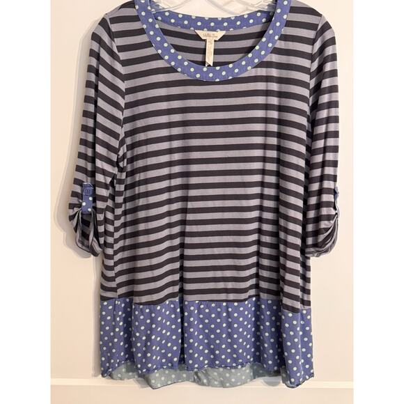 Matilda Jane Top Womens Sz M Lets Get Lost Blouse Striped Polka Dot Scoop Neck - Picture 7 of 11